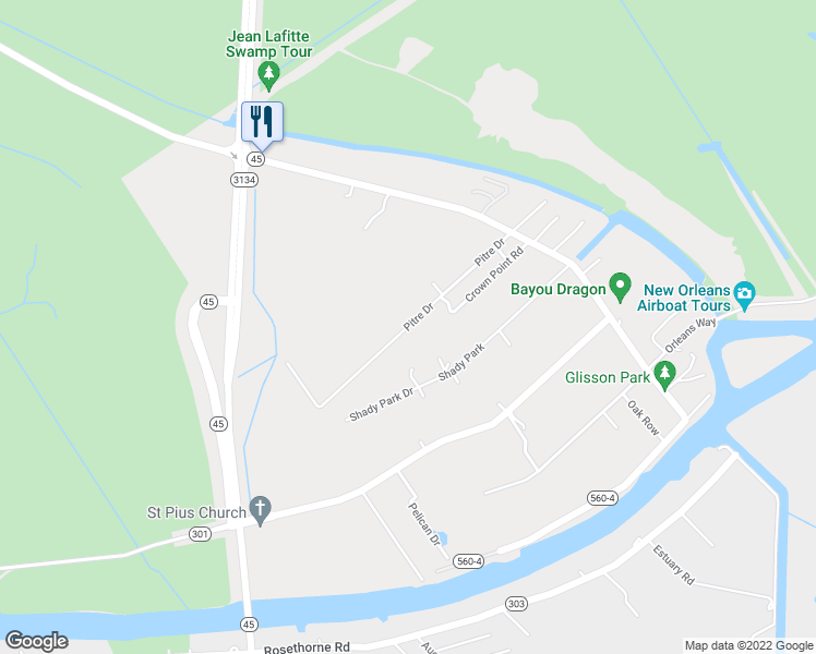 map of restaurants, bars, coffee shops, grocery stores, and more near 5284 Pitre Drive in Marrero