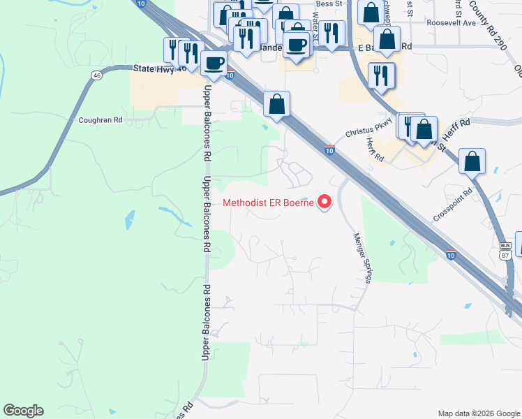map of restaurants, bars, coffee shops, grocery stores, and more near 430 Knoll Springs in Boerne