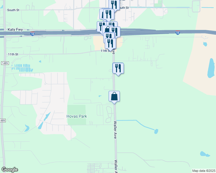 map of restaurants, bars, coffee shops, grocery stores, and more near 740 Farm to Market 359 in Brookshire