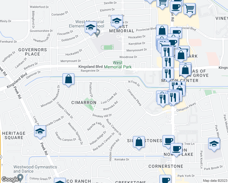 map of restaurants, bars, coffee shops, grocery stores, and more near 839 Sundance Valley Drive in Katy