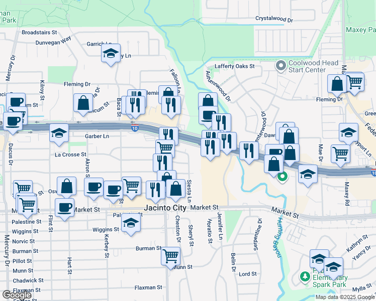 map of restaurants, bars, coffee shops, grocery stores, and more near 11209 Verano Street in Houston