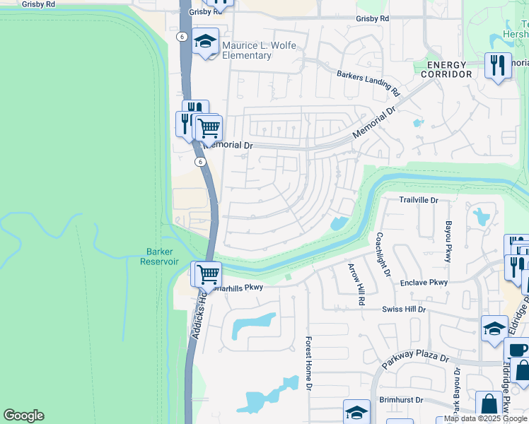 map of restaurants, bars, coffee shops, grocery stores, and more near 1022 Crossroads Drive in Houston