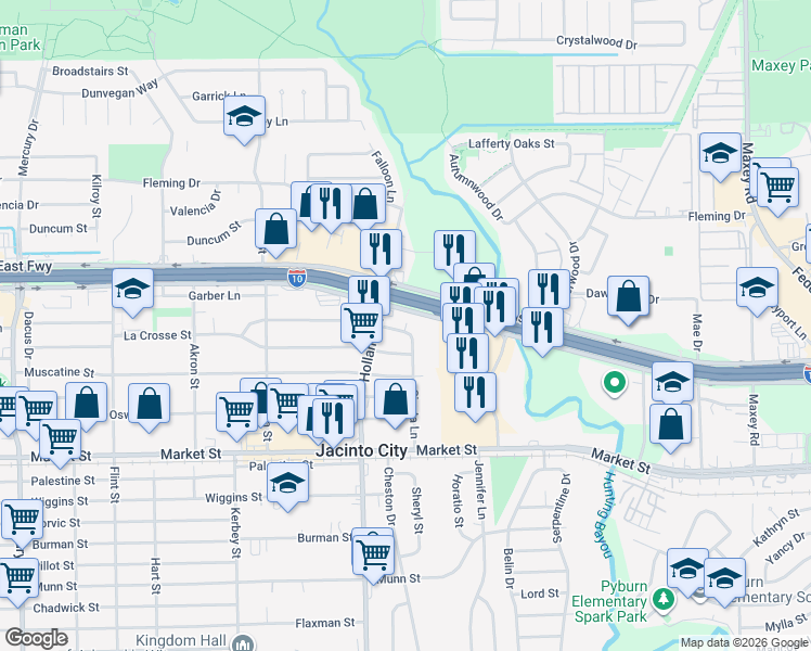 map of restaurants, bars, coffee shops, grocery stores, and more near 11209 Verano Street in Houston