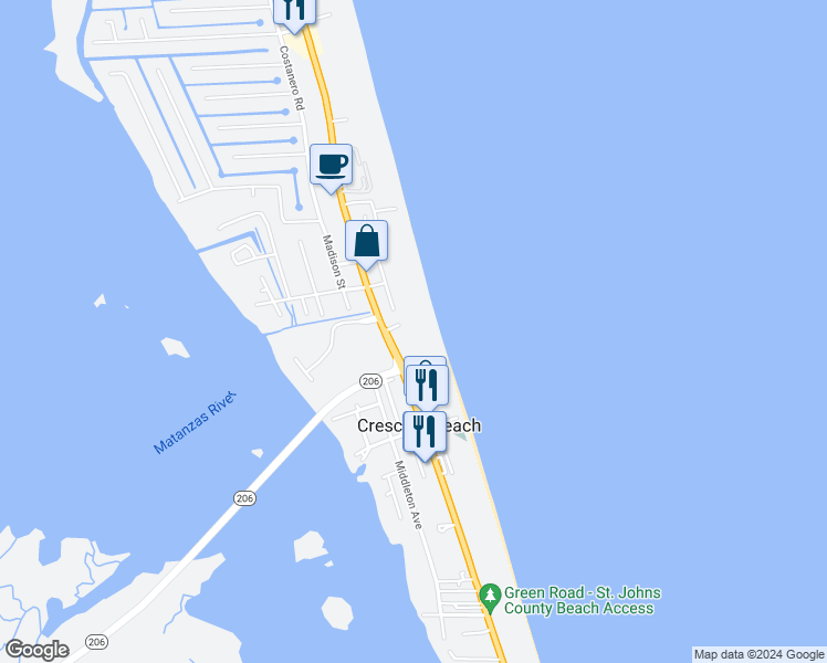 map of restaurants, bars, coffee shops, grocery stores, and more near 112 Lancaster Place in St. Augustine