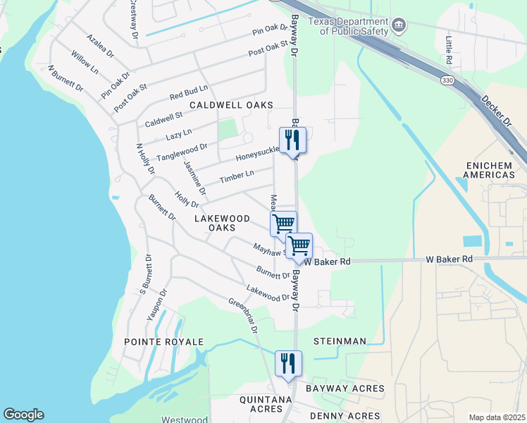 map of restaurants, bars, coffee shops, grocery stores, and more near 231 Wildwood Street in Baytown