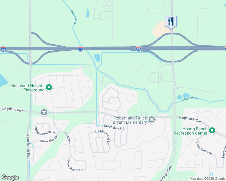 map of restaurants, bars, coffee shops, grocery stores, and more near 10149 Winding Creek Lane in Brookshire
