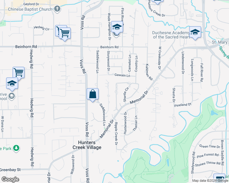 map of restaurants, bars, coffee shops, grocery stores, and more near 627 Hunters Grove Lane in Houston