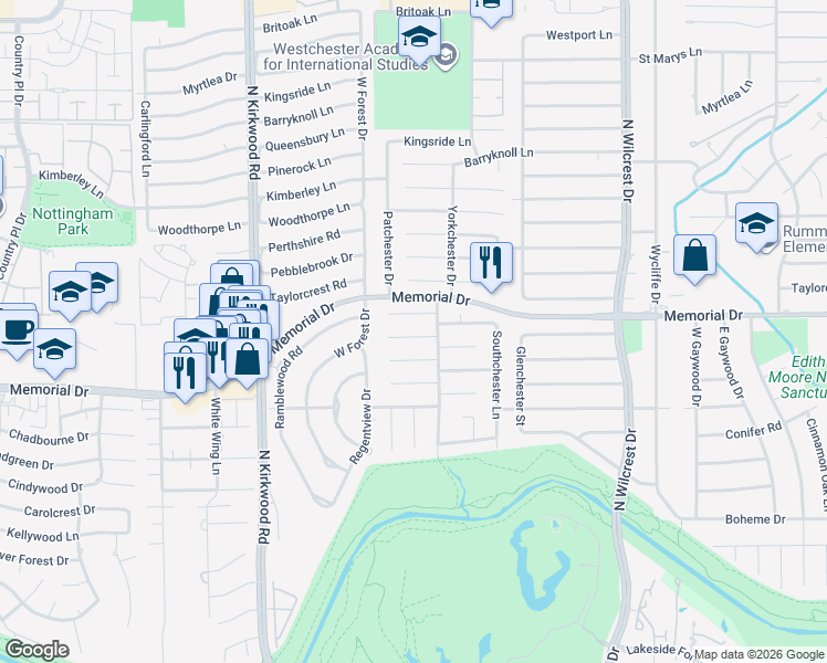 map of restaurants, bars, coffee shops, grocery stores, and more near 13722 Butterfly Lane in Houston