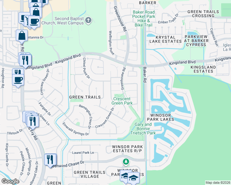 map of restaurants, bars, coffee shops, grocery stores, and more near 19419 Morrisfield Court in Houston