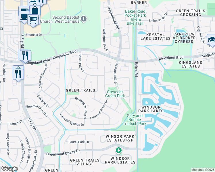 map of restaurants, bars, coffee shops, grocery stores, and more near 19419 Morrisfield Court in Houston