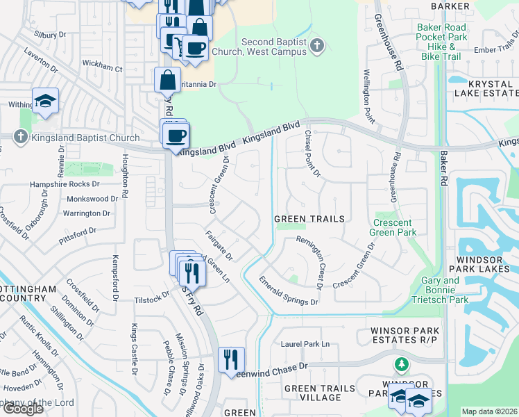map of restaurants, bars, coffee shops, grocery stores, and more near 1211 Rosemeadow Drive in Houston