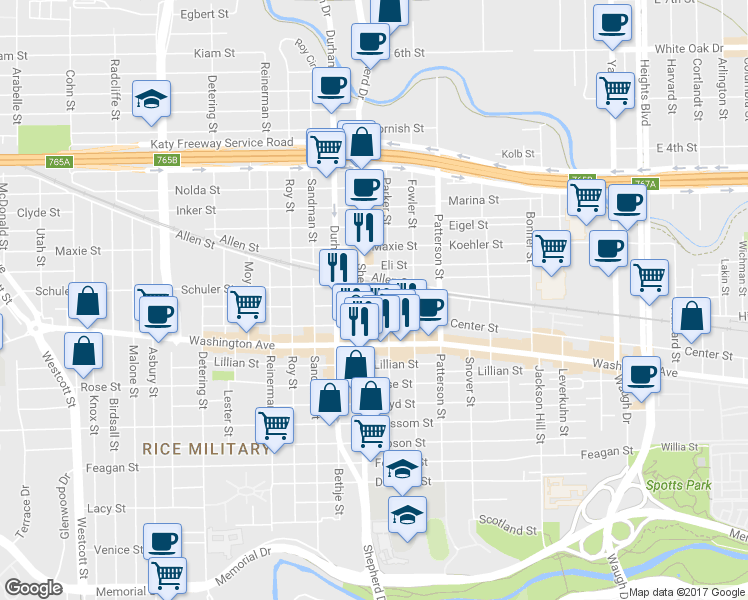 map of restaurants, bars, coffee shops, grocery stores, and more near 4712 Nett St in Houston