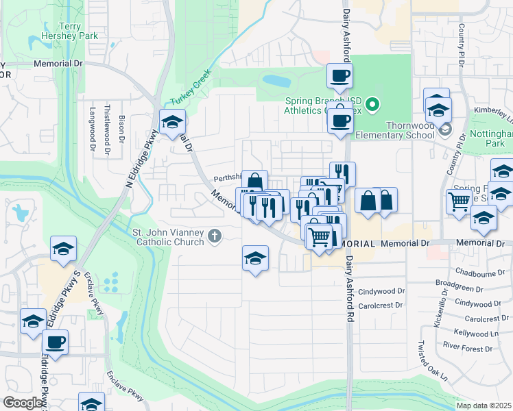 map of restaurants, bars, coffee shops, grocery stores, and more near 14760 Memorial Drive in Houston
