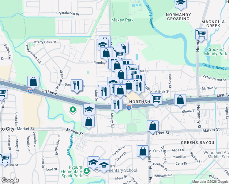map of restaurants, bars, coffee shops, grocery stores, and more near 1013 Maxey Road in Houston
