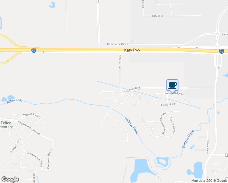 map of restaurants, bars, coffee shops, grocery stores, and more near Cabrera Hill Lane in Katy