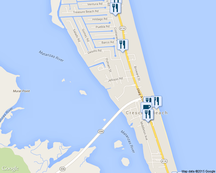 map of restaurants, bars, coffee shops, grocery stores, and more near 6699 Nassau Street in St. Augustine