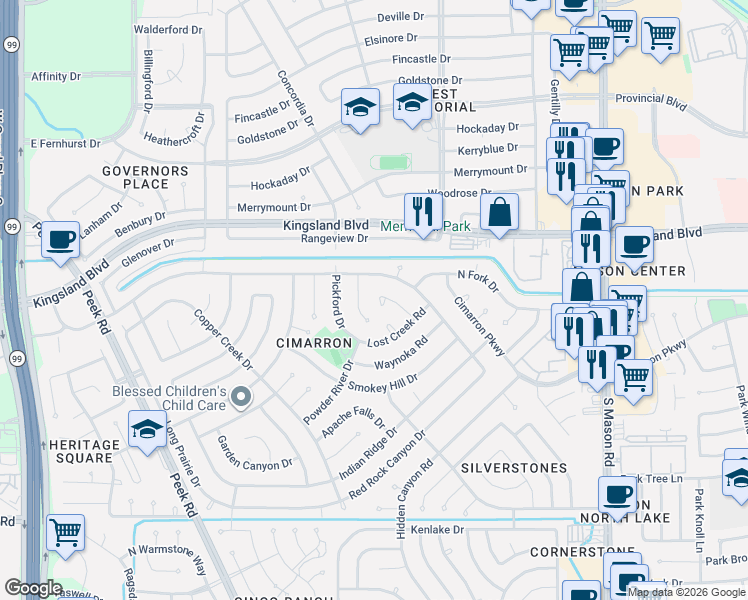 map of restaurants, bars, coffee shops, grocery stores, and more near 806 Sundance Valley Drive in Katy