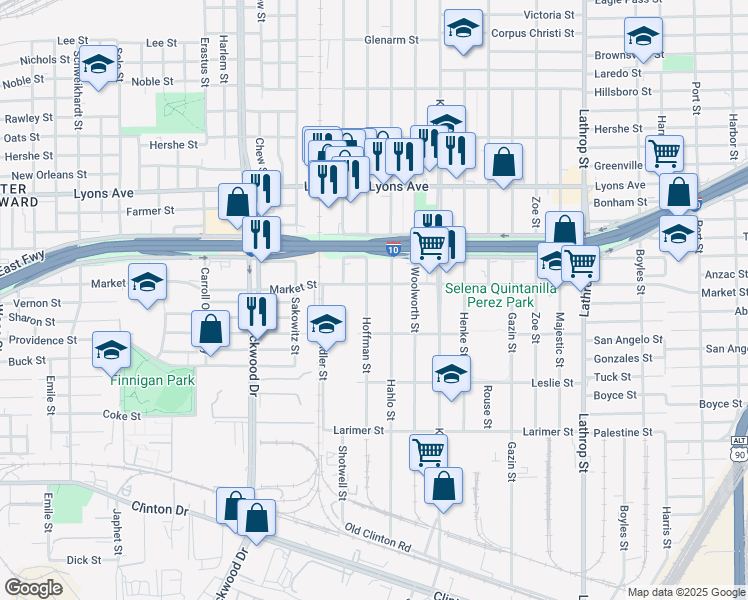 map of restaurants, bars, coffee shops, grocery stores, and more near 922 Hahlo Street in Houston