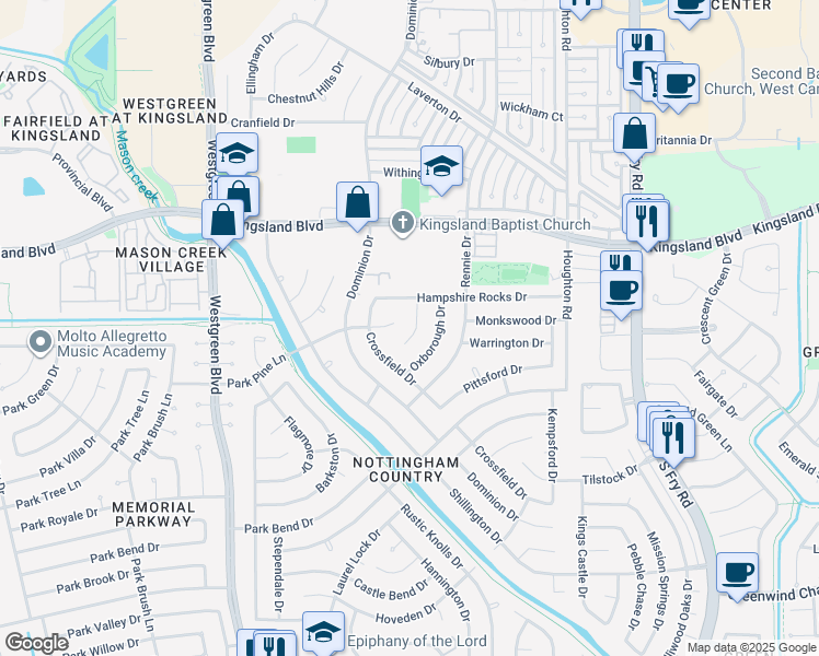 map of restaurants, bars, coffee shops, grocery stores, and more near 1110 Chippenham Drive in Katy