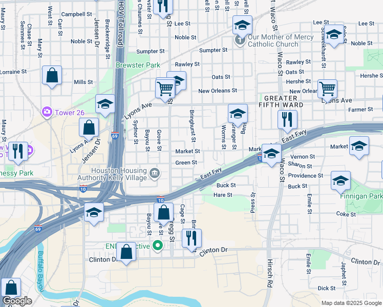 map of restaurants, bars, coffee shops, grocery stores, and more near 1209 Bringhurst Street in Houston