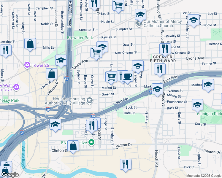 map of restaurants, bars, coffee shops, grocery stores, and more near 1209 Bringhurst Street in Houston