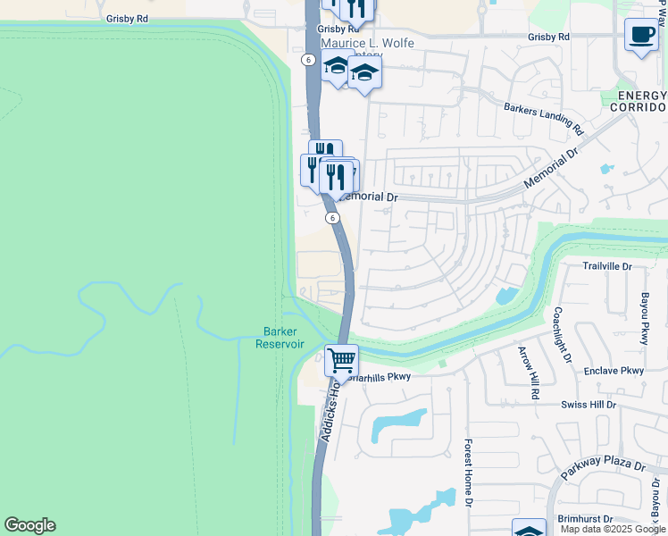 map of restaurants, bars, coffee shops, grocery stores, and more near 880 South Texas 6 in Houston