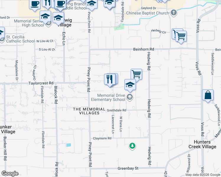 map of restaurants, bars, coffee shops, grocery stores, and more near in Harris County