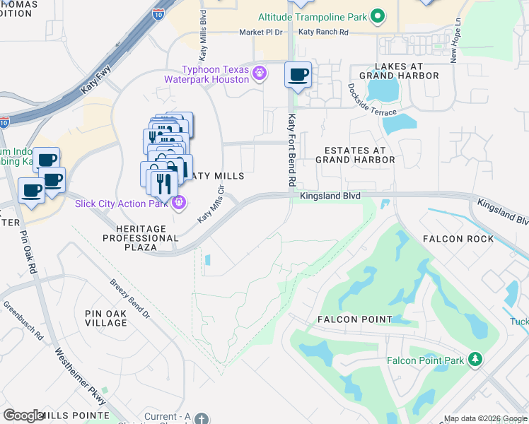map of restaurants, bars, coffee shops, grocery stores, and more near 24802 Kingsland Boulevard in Katy