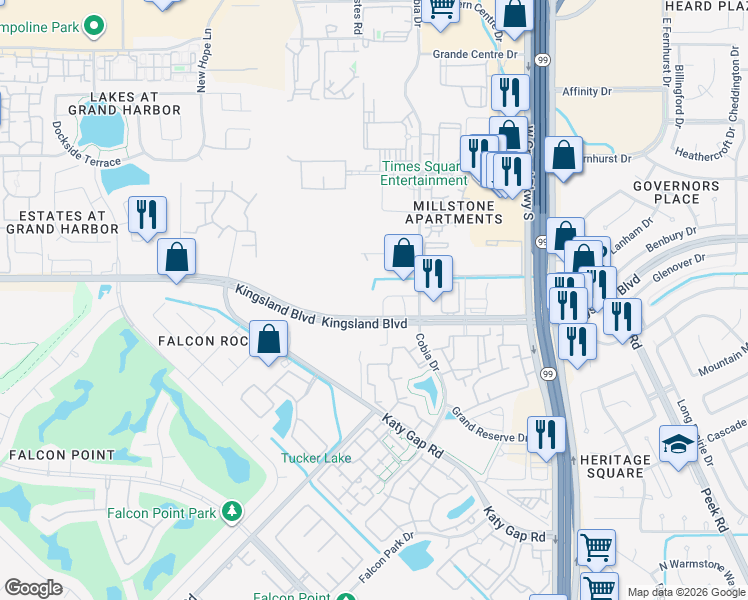 map of restaurants, bars, coffee shops, grocery stores, and more near 23530 Kingsland Boulevard in Katy