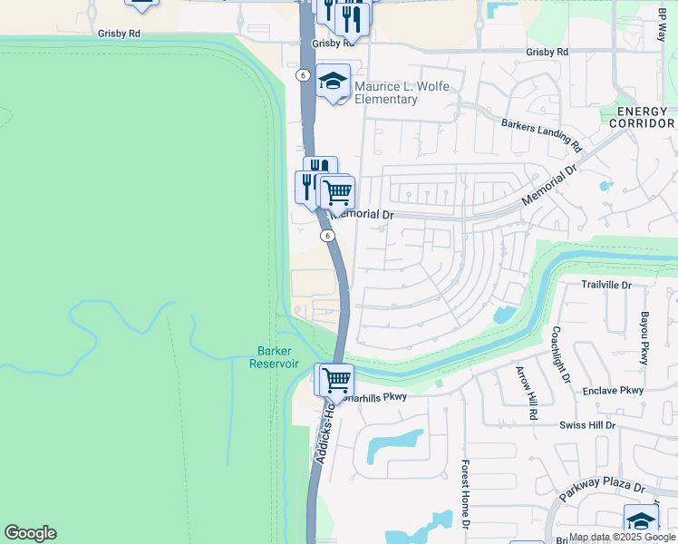 map of restaurants, bars, coffee shops, grocery stores, and more near Texas 6 in Houston
