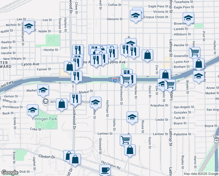 map of restaurants, bars, coffee shops, grocery stores, and more near 830 Hahlo Street in Houston