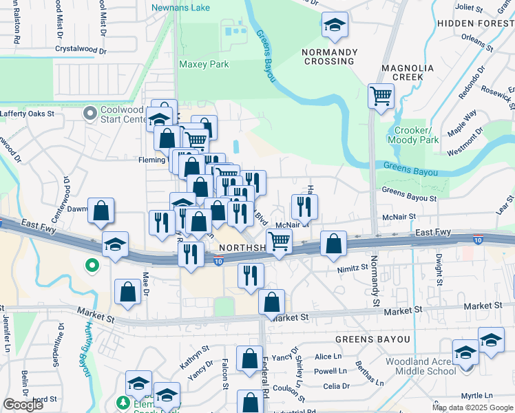 map of restaurants, bars, coffee shops, grocery stores, and more near 969 Sheffield Boulevard in Houston