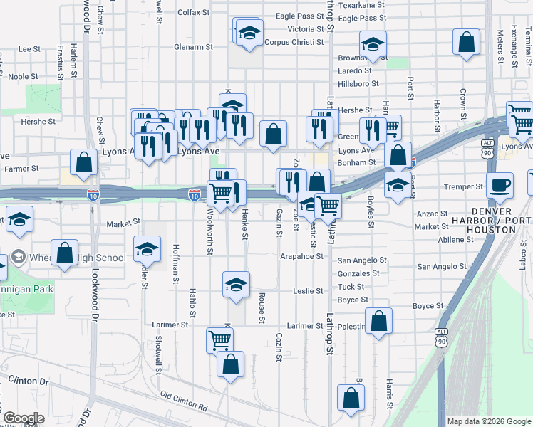 map of restaurants, bars, coffee shops, grocery stores, and more near 838 Rouse Street in Houston