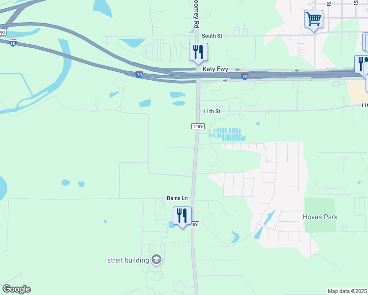 map of restaurants, bars, coffee shops, grocery stores, and more near 6010 Meadow Wood Lane in Brookshire