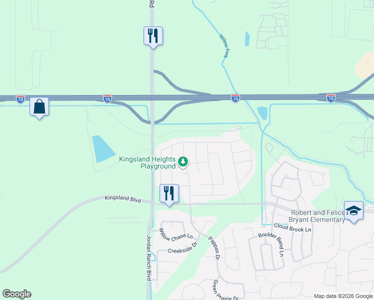 map of restaurants, bars, coffee shops, grocery stores, and more near 1012 Water Oak Lane in Brookshire