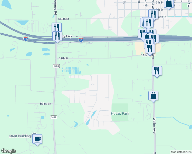 map of restaurants, bars, coffee shops, grocery stores, and more near 715 Sycamore Lane in Brookshire