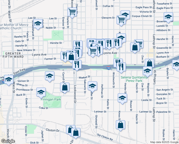 map of restaurants, bars, coffee shops, grocery stores, and more near 1414 Sakowitz Street in Houston