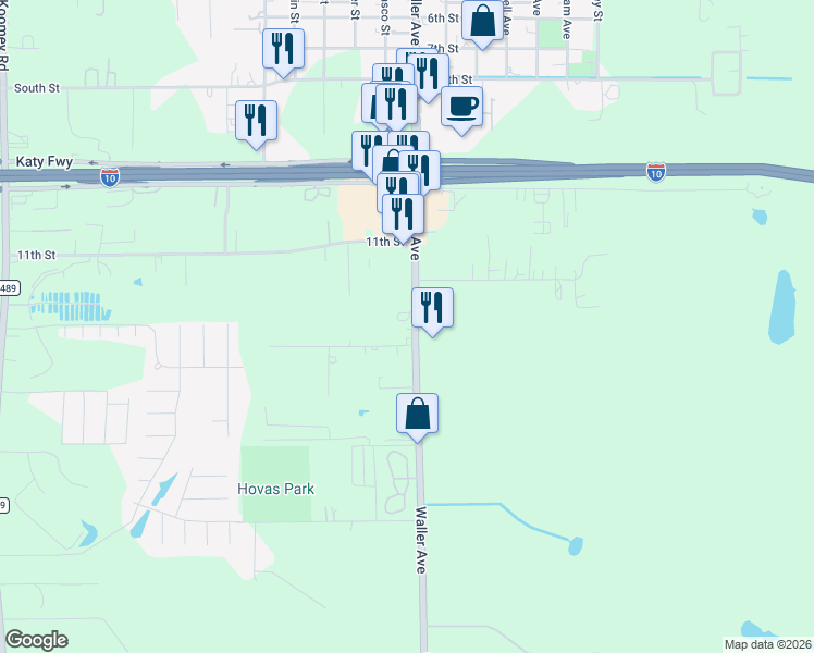 map of restaurants, bars, coffee shops, grocery stores, and more near 534 Farm to Market 359 in Brookshire