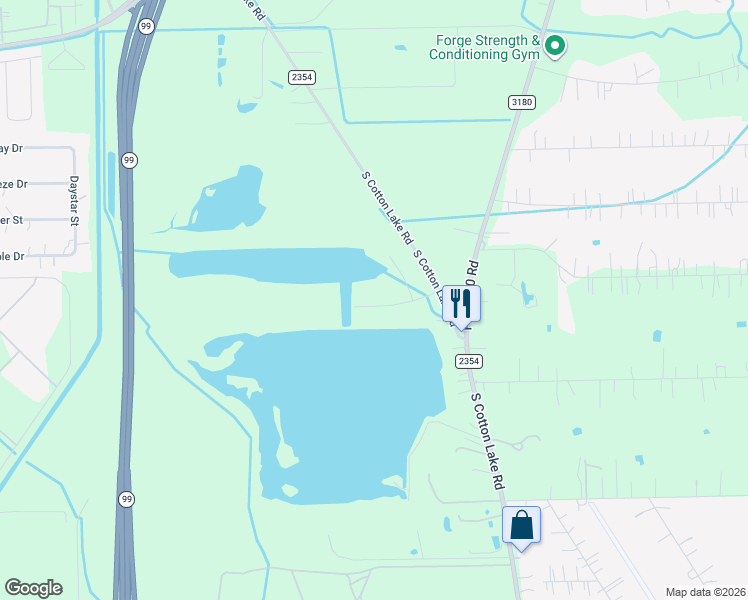 map of restaurants, bars, coffee shops, grocery stores, and more near 15913 Farm to Market Road 2354 in Baytown
