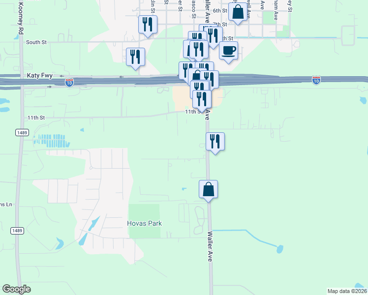 map of restaurants, bars, coffee shops, grocery stores, and more near 34110 13th Street in Brookshire
