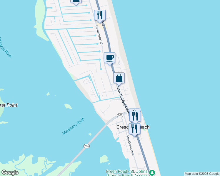 map of restaurants, bars, coffee shops, grocery stores, and more near 6600 Madison Street in St. Augustine