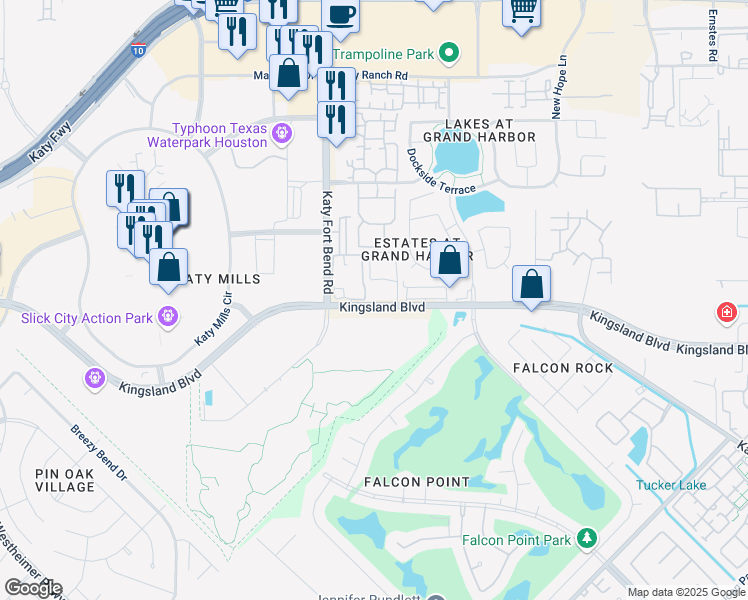 map of restaurants, bars, coffee shops, grocery stores, and more near 24802 Kingsland Boulevard in Katy