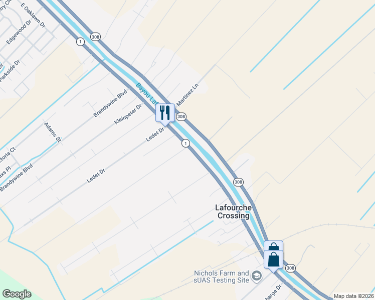 map of restaurants, bars, coffee shops, grocery stores, and more near in Lafourche