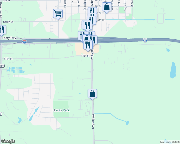 map of restaurants, bars, coffee shops, grocery stores, and more near 534 Farm to Market 359 in Brookshire