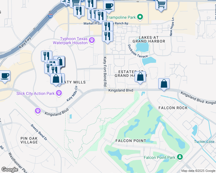 map of restaurants, bars, coffee shops, grocery stores, and more near 200 Katy Fort Bend Road in Katy