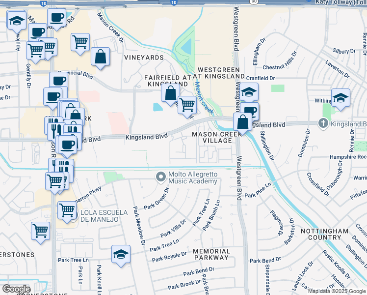 map of restaurants, bars, coffee shops, grocery stores, and more near in Katy