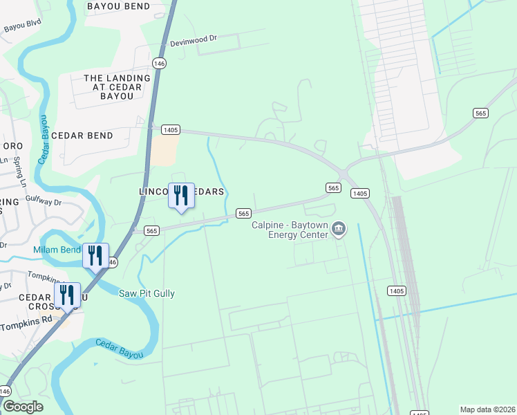 map of restaurants, bars, coffee shops, grocery stores, and more near 1739 Farm-to-Market 565 in Mont Belvieu