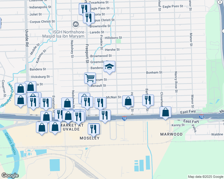 map of restaurants, bars, coffee shops, grocery stores, and more near 14029 McNair Street in Houston
