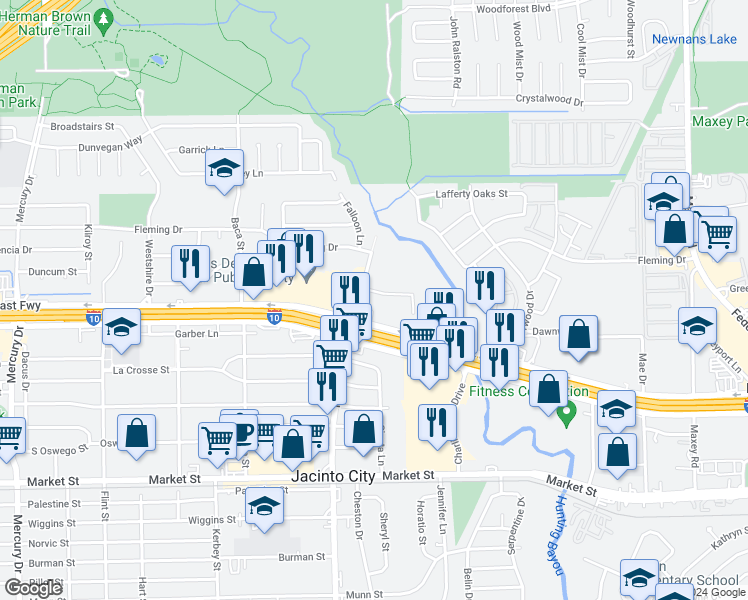 map of restaurants, bars, coffee shops, grocery stores, and more near 1910 John Ralston Road in Houston