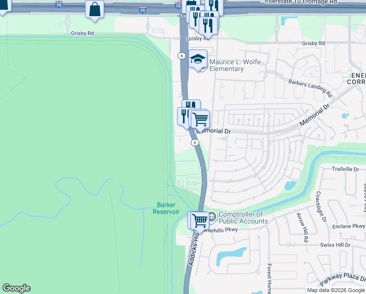map of restaurants, bars, coffee shops, grocery stores, and more near 802 South Texas 6 in Houston